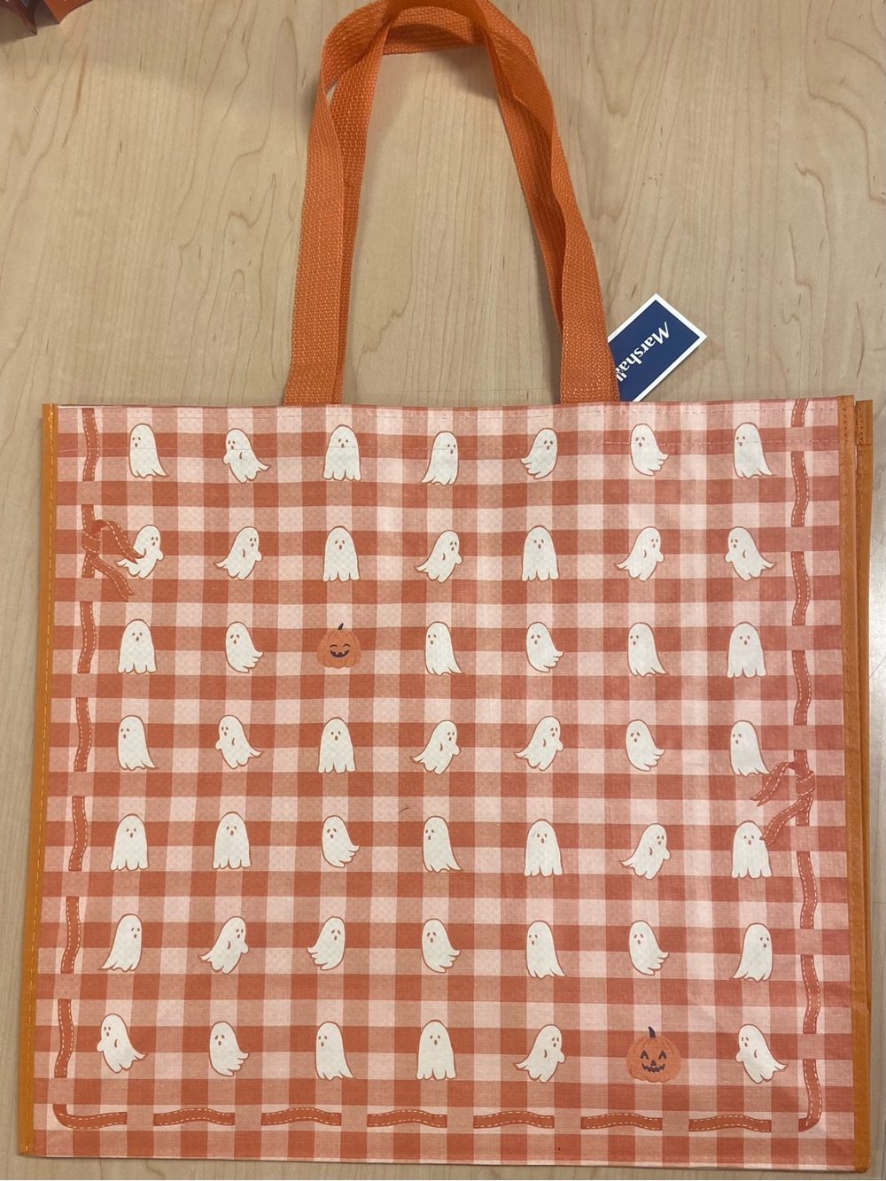 Marshalls Fall Orange Gingham Ghost Print Reusable Tote Bag— NEW!